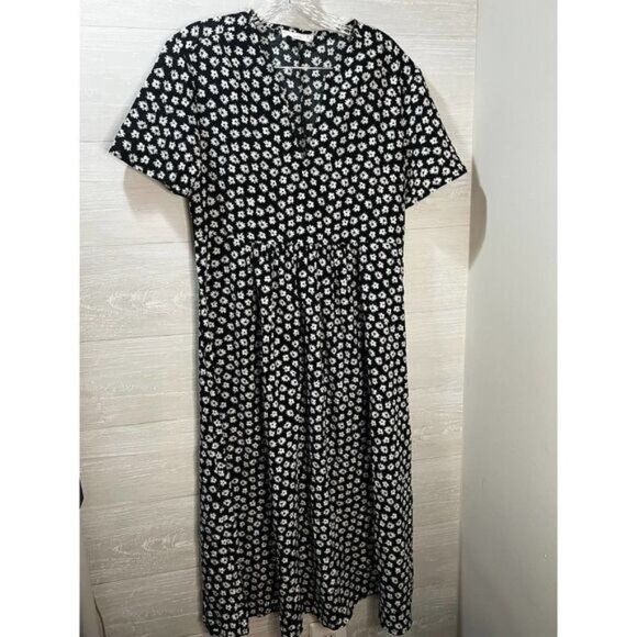Mango‎ Floral Printed Midi Dress Black and White Size 4 - Picture 2 of 5